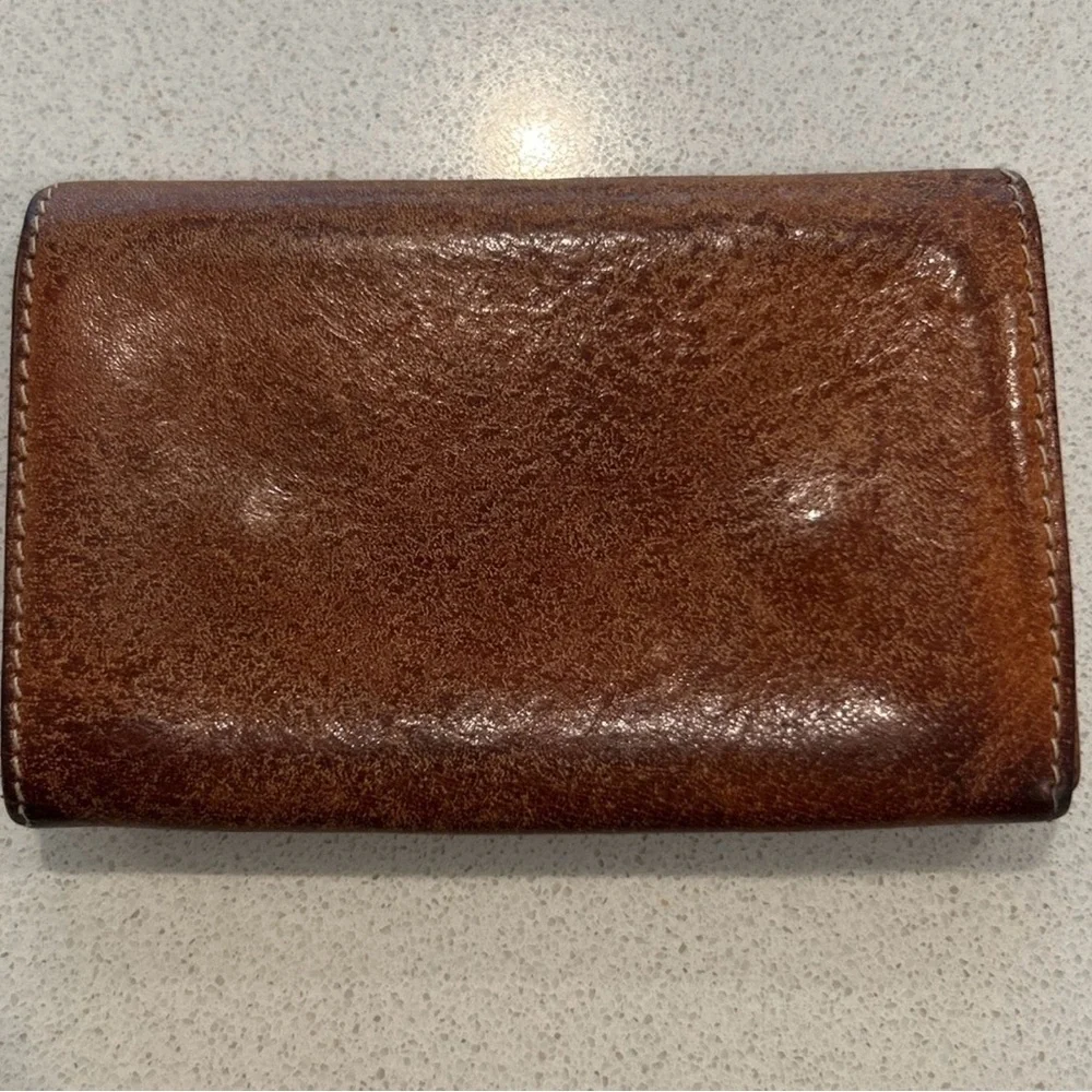 Vintage IL BISONTE Italian Leather Brown Coin, Card, Bills, Multi-Pocket Wallet